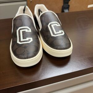 Coach mahogany /chalk Brown Slip-On Sneakers with White Coach Logo